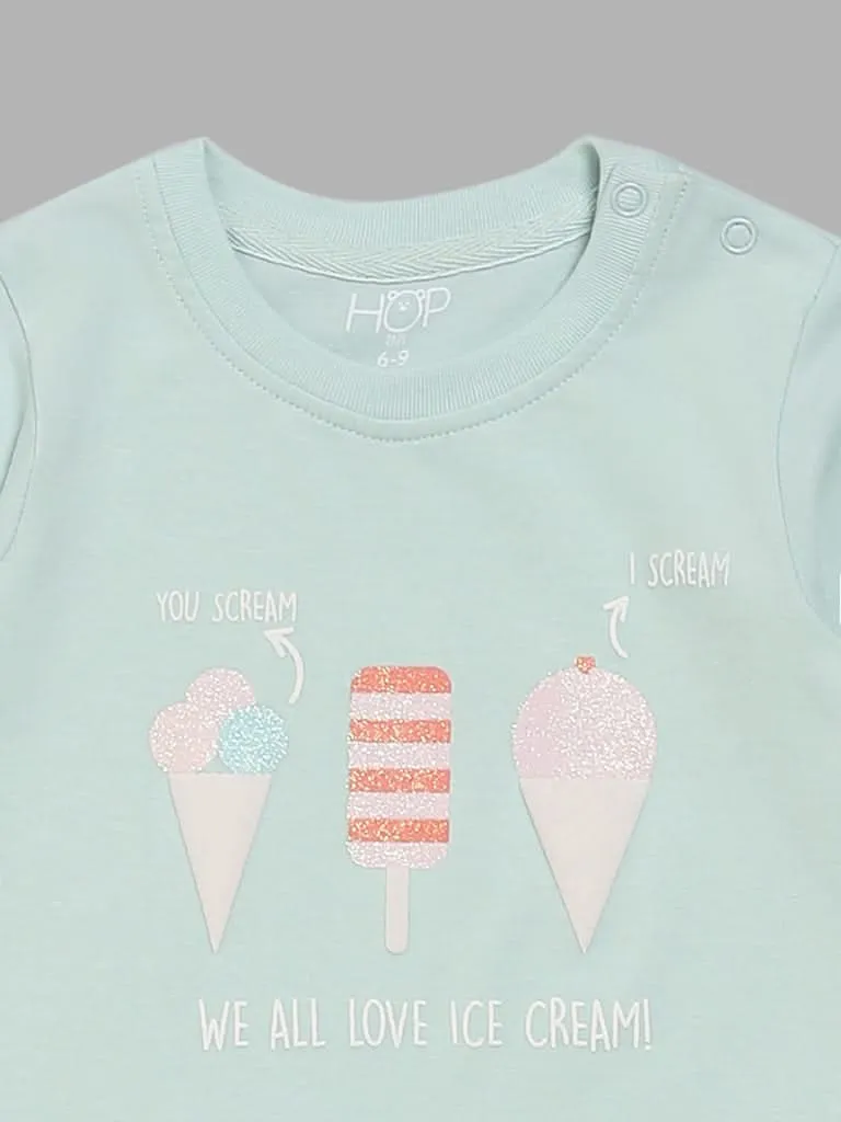 HOP Baby Ice-Cream Printed Pink & Mint T-Shirt - Pack of 2