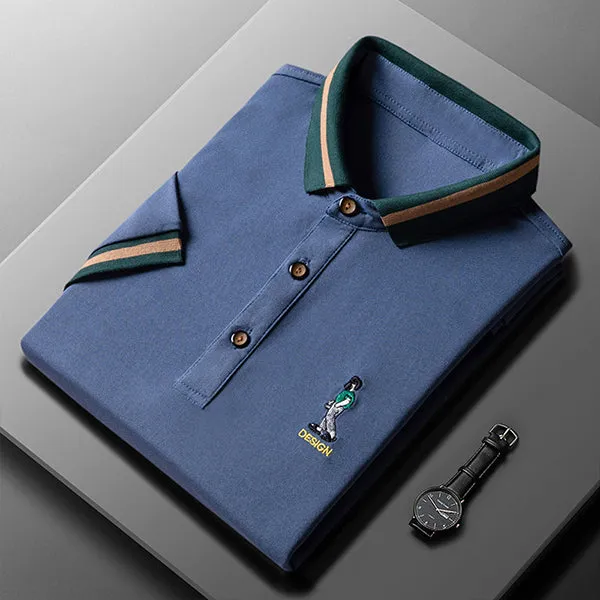 Ice silk lapel embroidered polo shirt