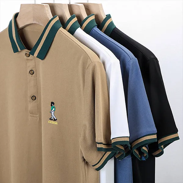 Ice silk lapel embroidered polo shirt