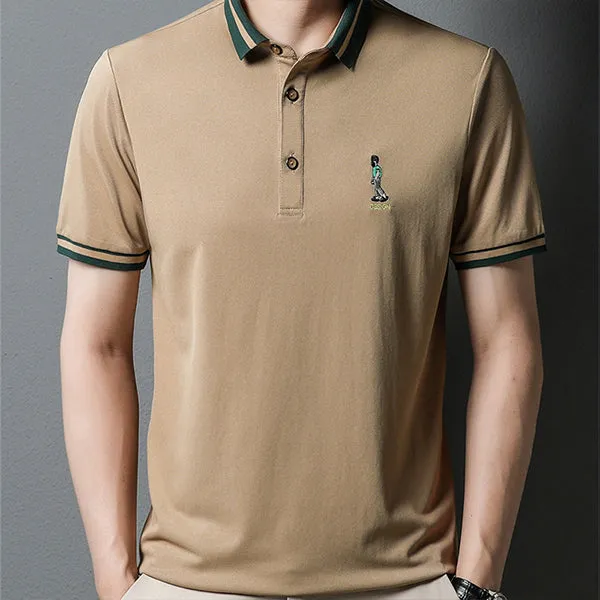 Ice silk lapel embroidered polo shirt