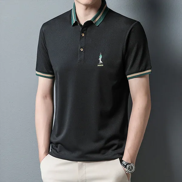 Ice silk lapel embroidered polo shirt