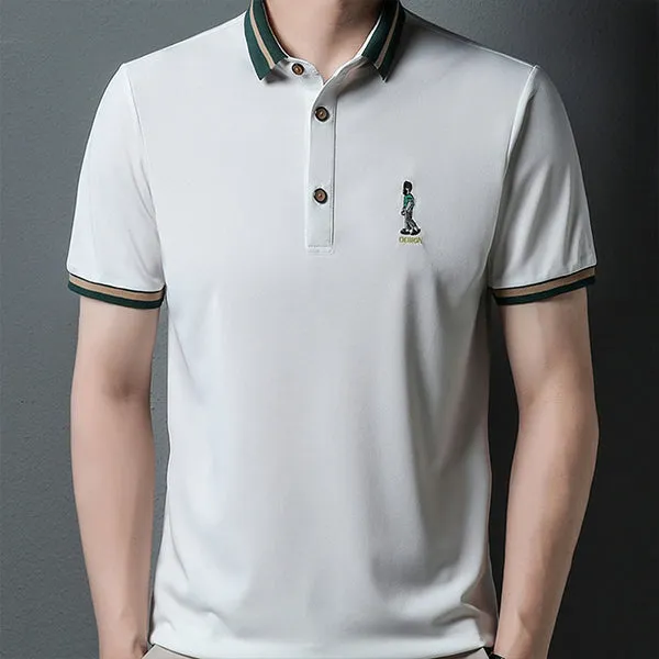 Ice silk lapel embroidered polo shirt