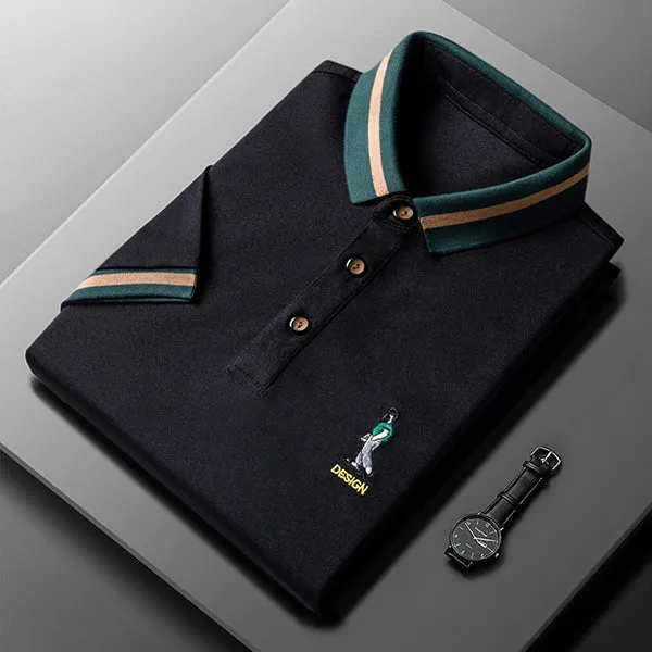 Ice silk lapel embroidered polo shirt