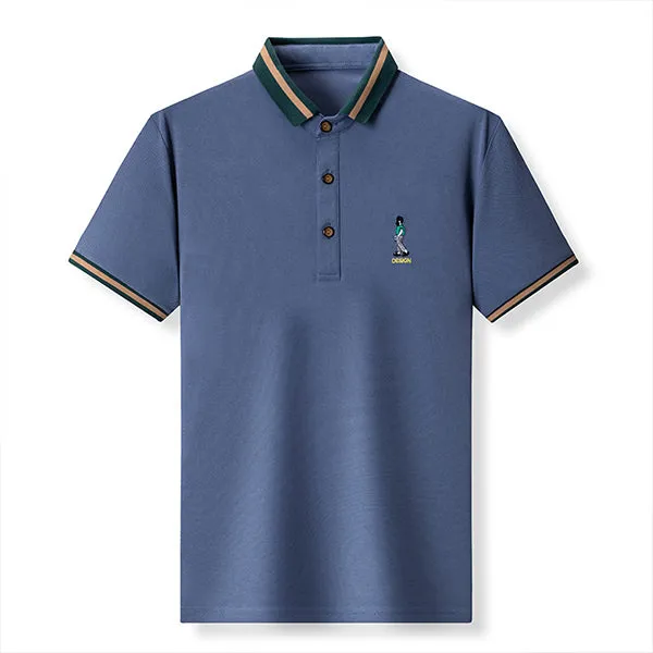 Ice silk lapel embroidered polo shirt