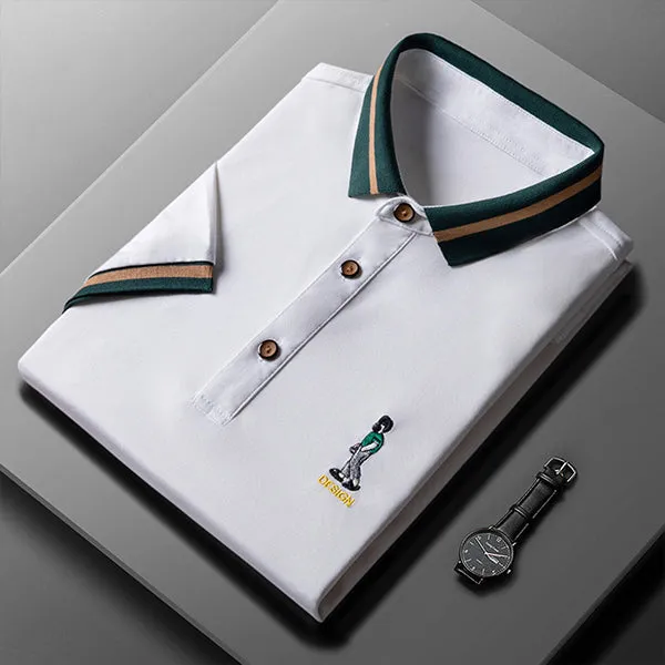 Ice silk lapel embroidered polo shirt