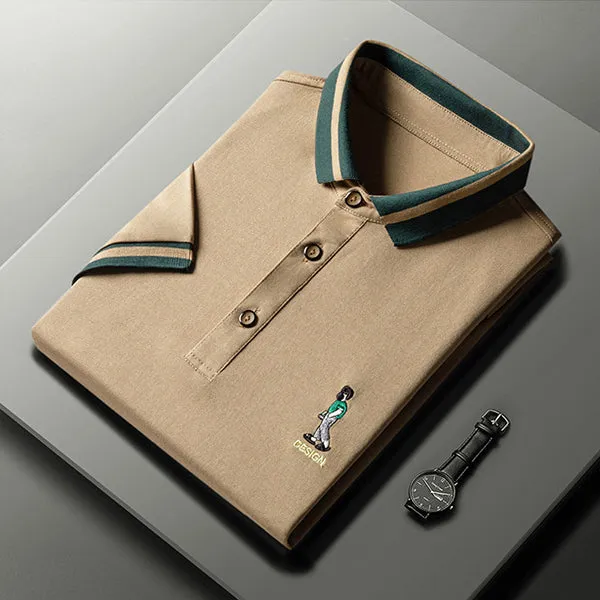 Ice silk lapel embroidered polo shirt