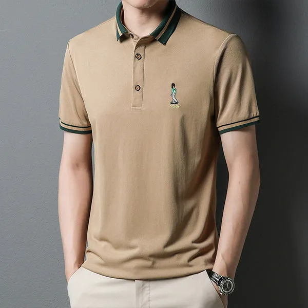 Ice silk lapel embroidered polo shirt