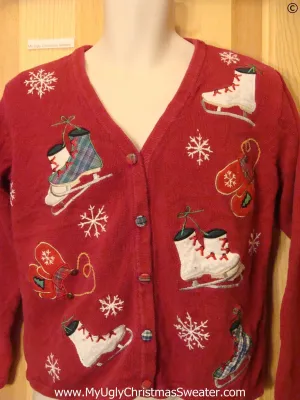 Ice Skate Themed Red Cheap Christmas Sweater