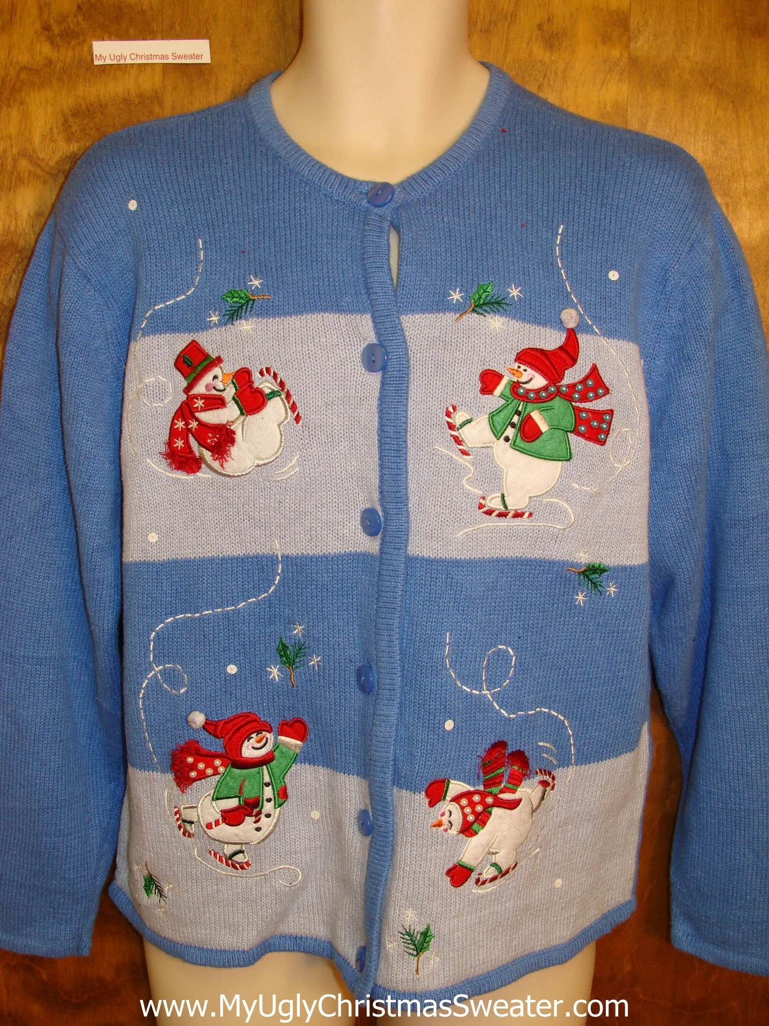 Ice Skating Snowmen Cheap Ugly Christmas Sweater