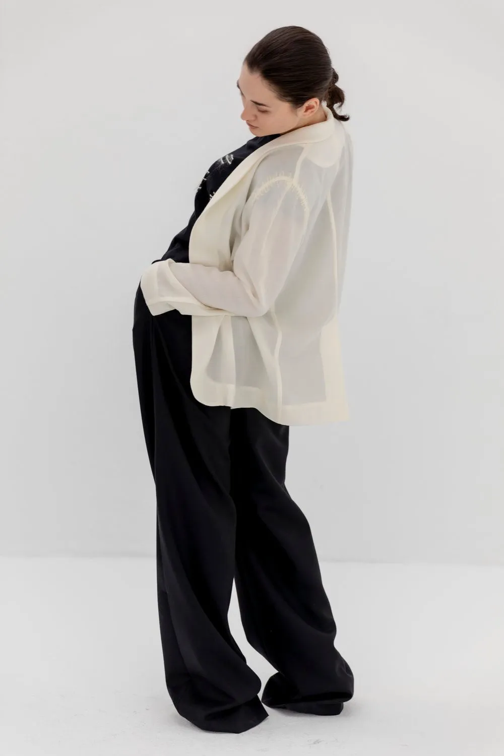 Ivory Blazer-Shirt with a Mohair Weaving by INNNA