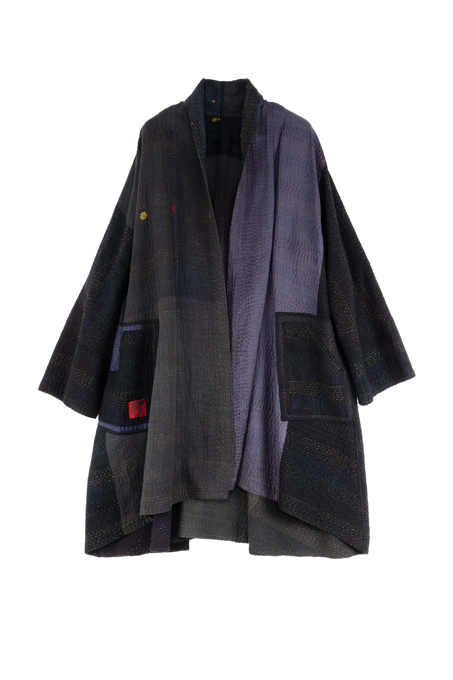 JAIPUR PATCH KANTHA KIMONO LONG JKT - jp4005-blk -