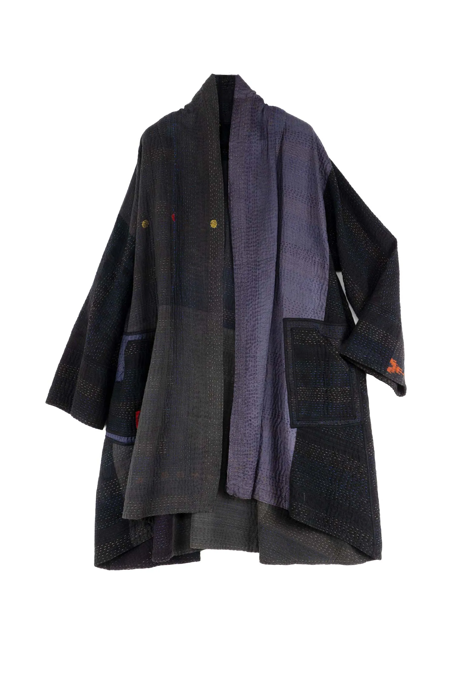 JAIPUR PATCH KANTHA KIMONO LONG JKT - jp4005-blk -