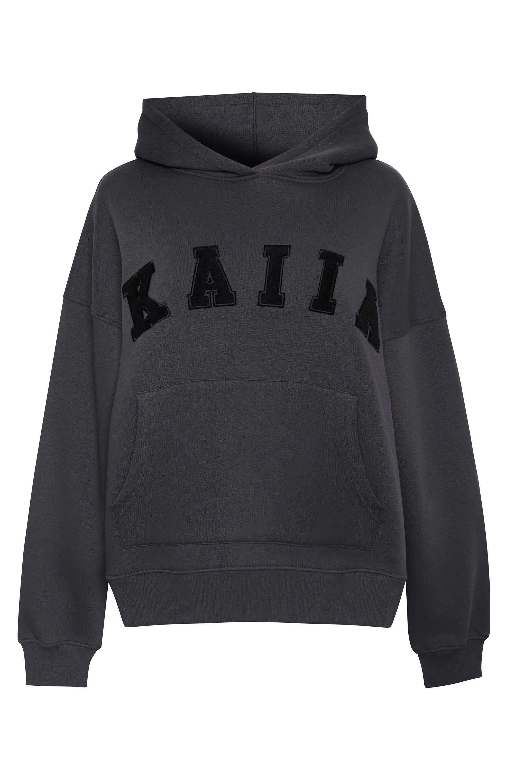 Kaiia Slogan Oversized Hoodie Dark Grey