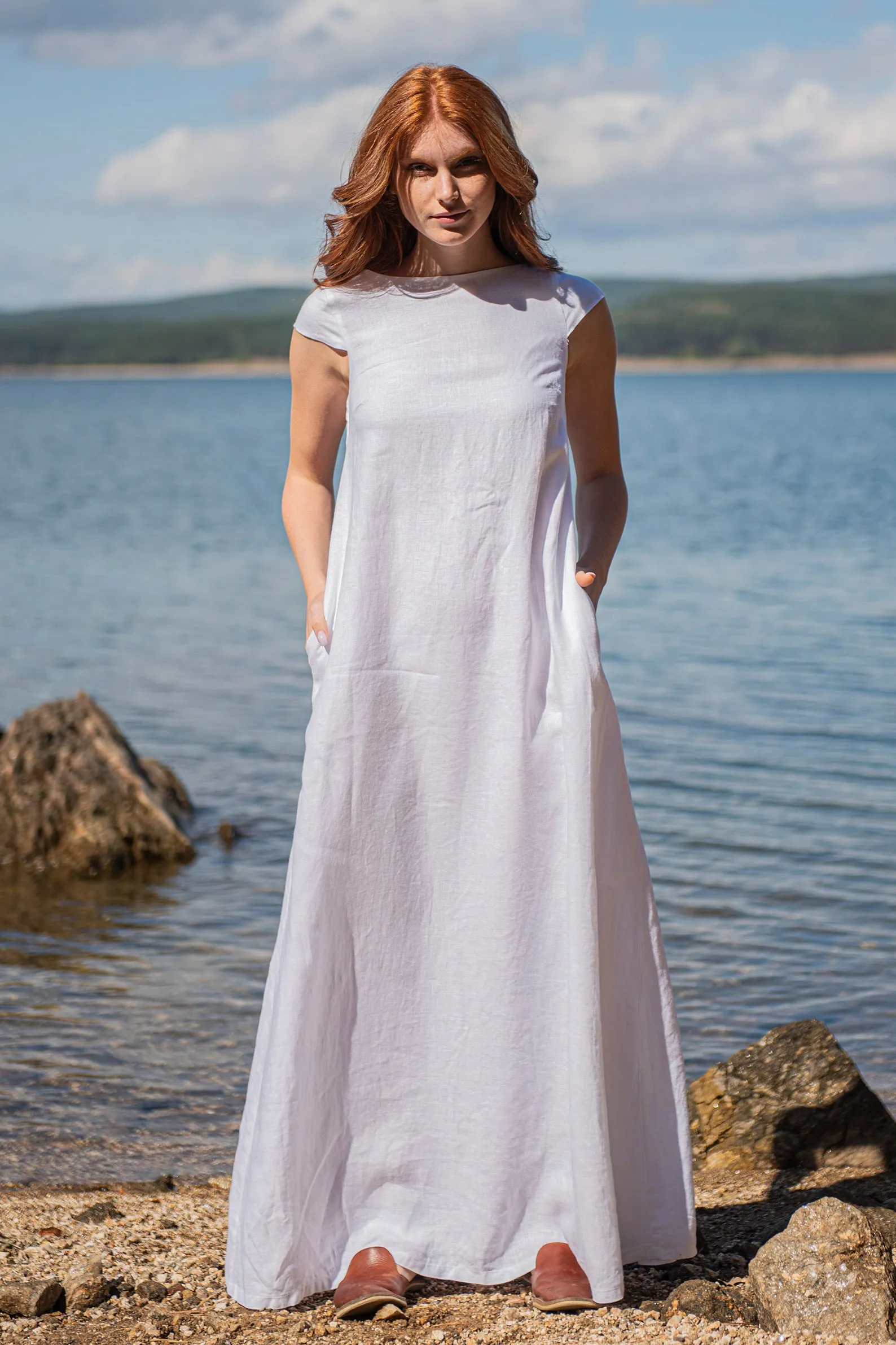 Linen Maxi Dress with Cap Sleeves