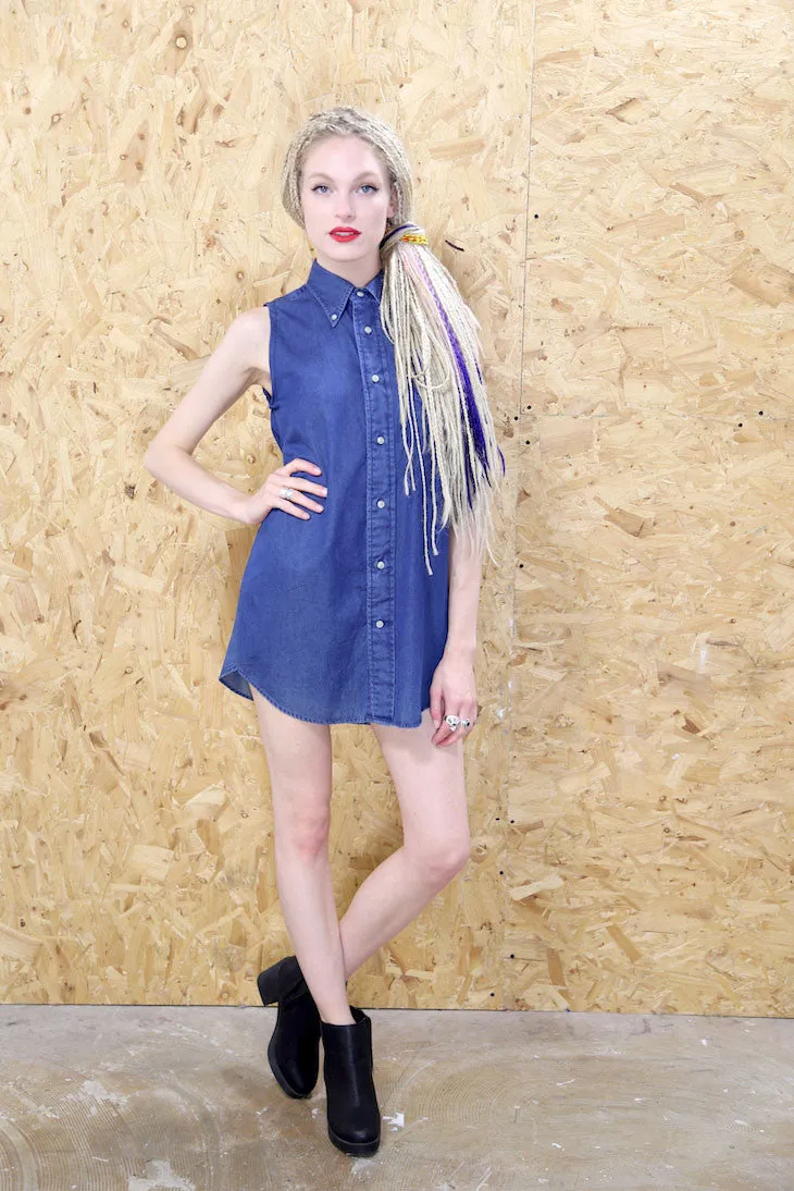 LOOT LABEL Dark Blue Denim Mini Shirt Dress