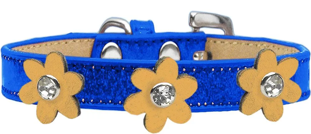 Metallic Flower Ice Cream Collar Blue With Gold Flowers Size 16