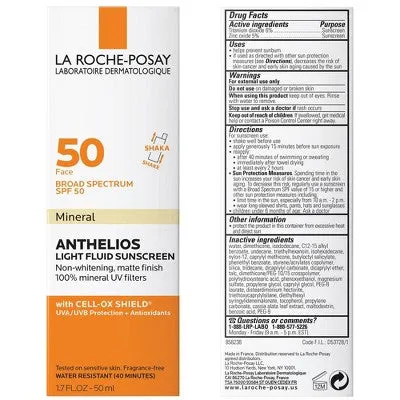 Open Box - La Roche-Posay Anthelios Ultra-Light Fluid Mineral Face Sunscreen with Zinc Oxide – SPF 50 - 1.7 fl oz