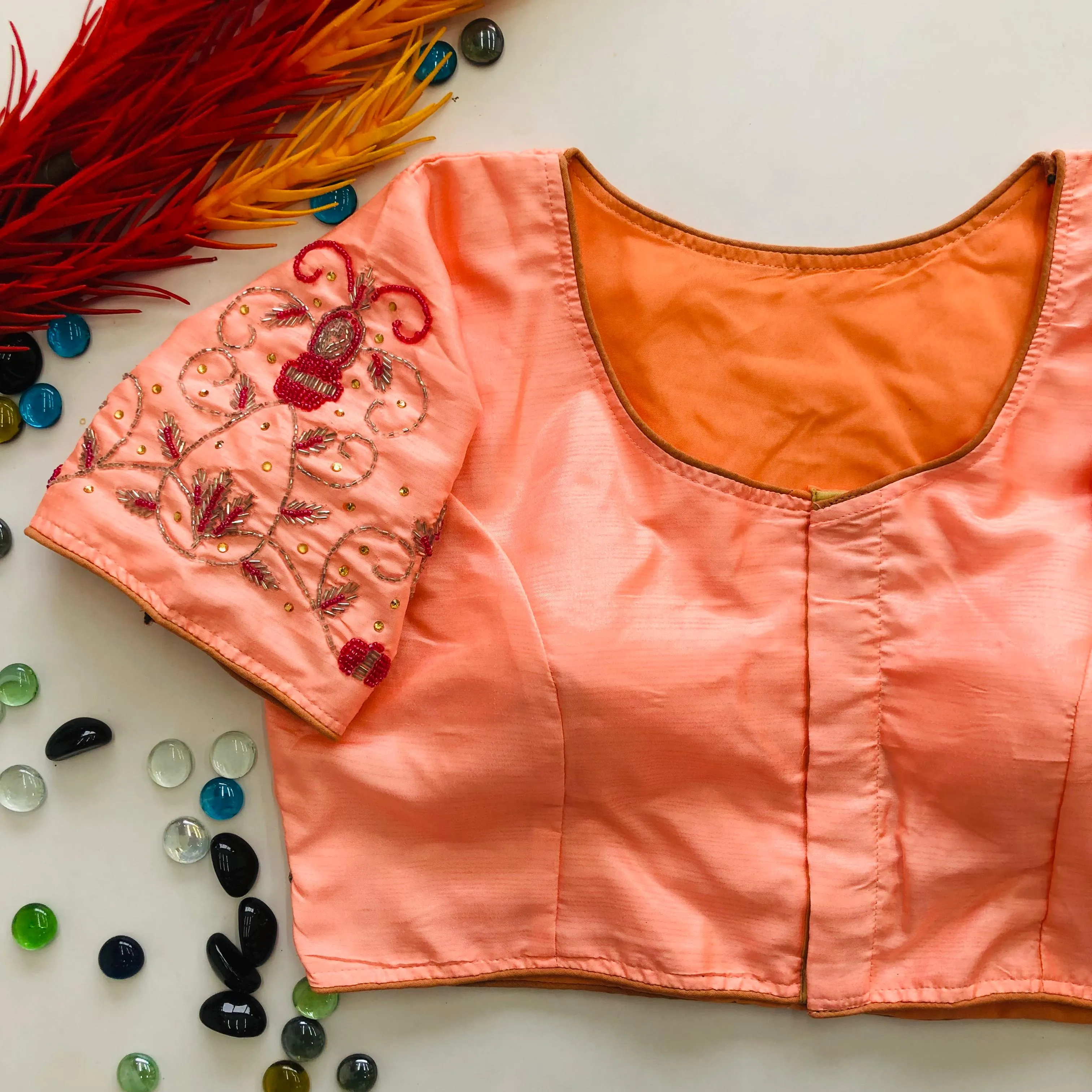 Orange Pearl Embroidered Keri Silk Party Wear Blouse