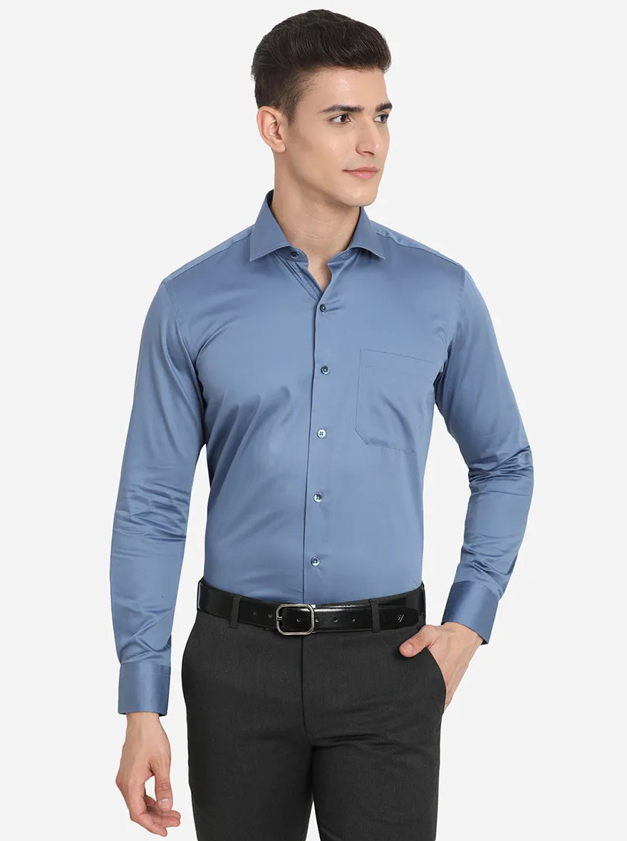 Pastel Blue Solid Slim Fit Formal Shirt | Metal