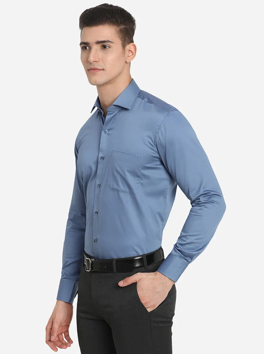 Pastel Blue Solid Slim Fit Formal Shirt | Metal