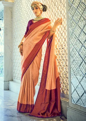 Peach Pink Zari Woven Designer Silk Saree