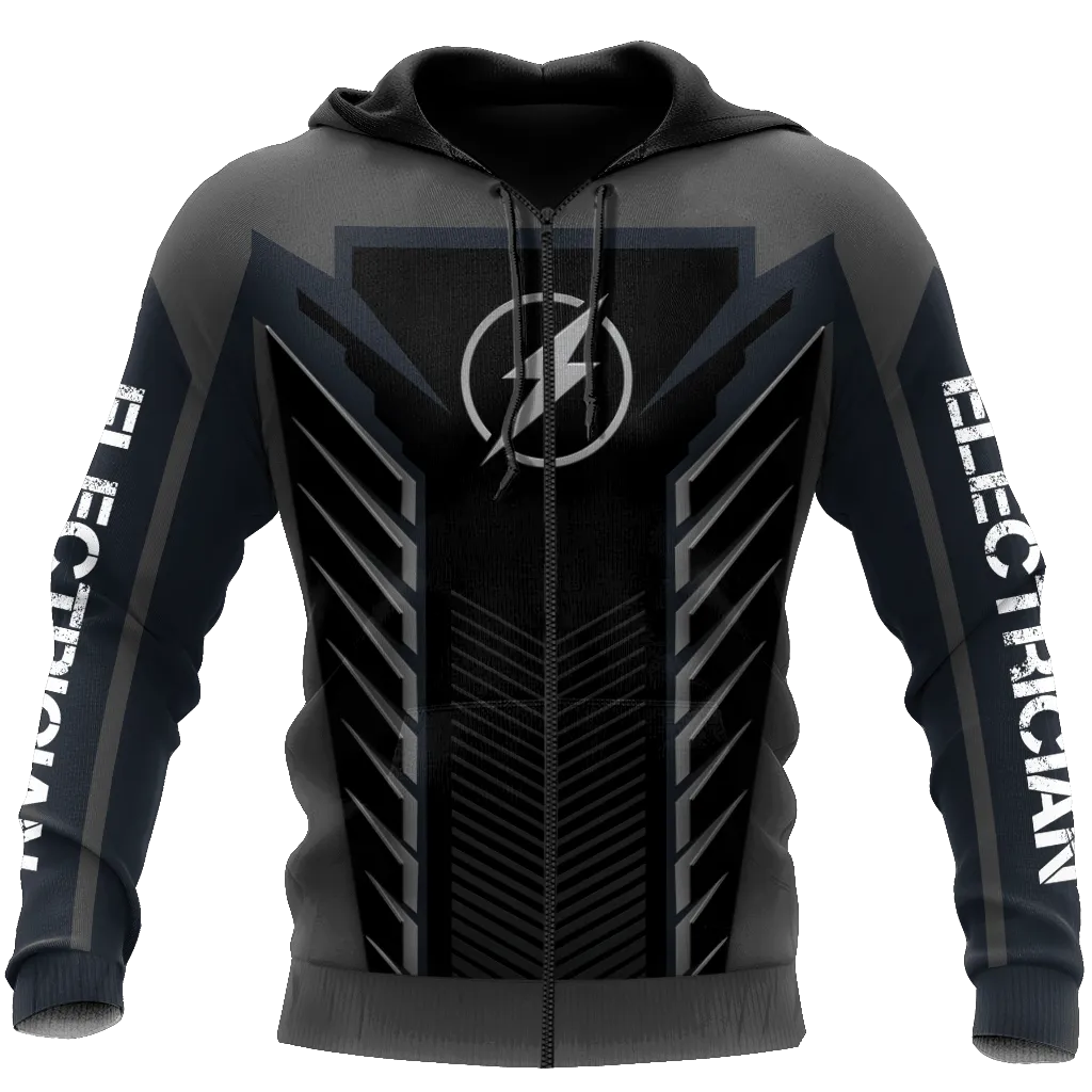 Personalized Name Electrician Metal Pattern 3D Full Printed Sweatshirt Hoodie, Christmas Gift for Electrician