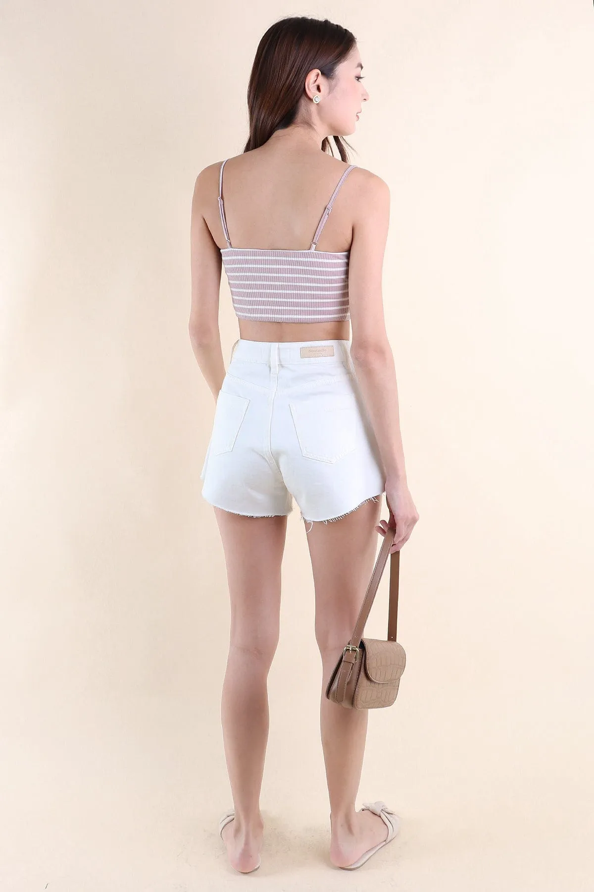 RESTOCKED** KYRA FRAYED DENIM SHORTS IN WHITE