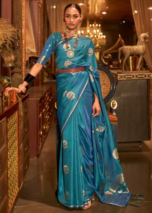 Shades Of Blue Zari Woven Satin Silk Saree