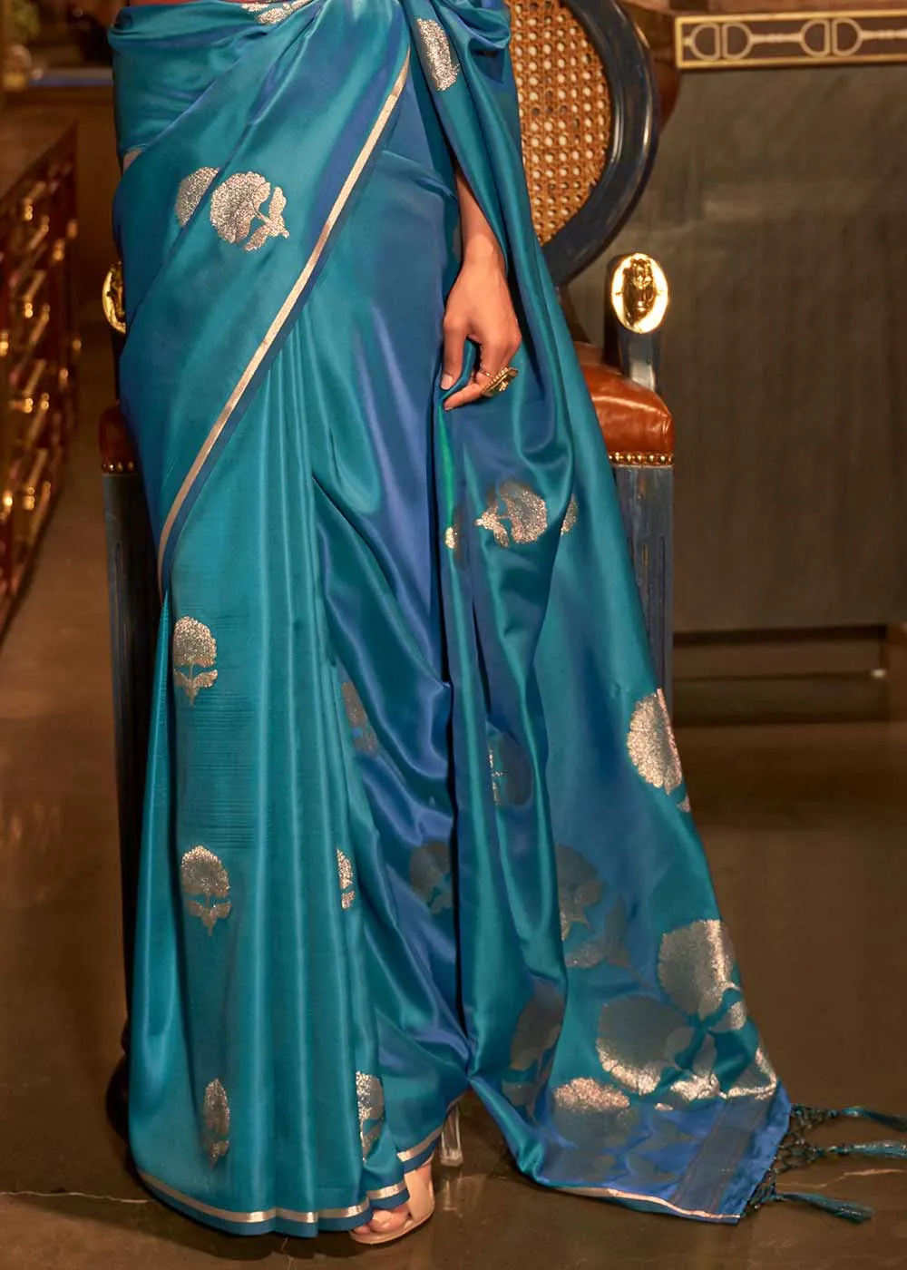 Shades Of Blue Zari Woven Satin Silk Saree