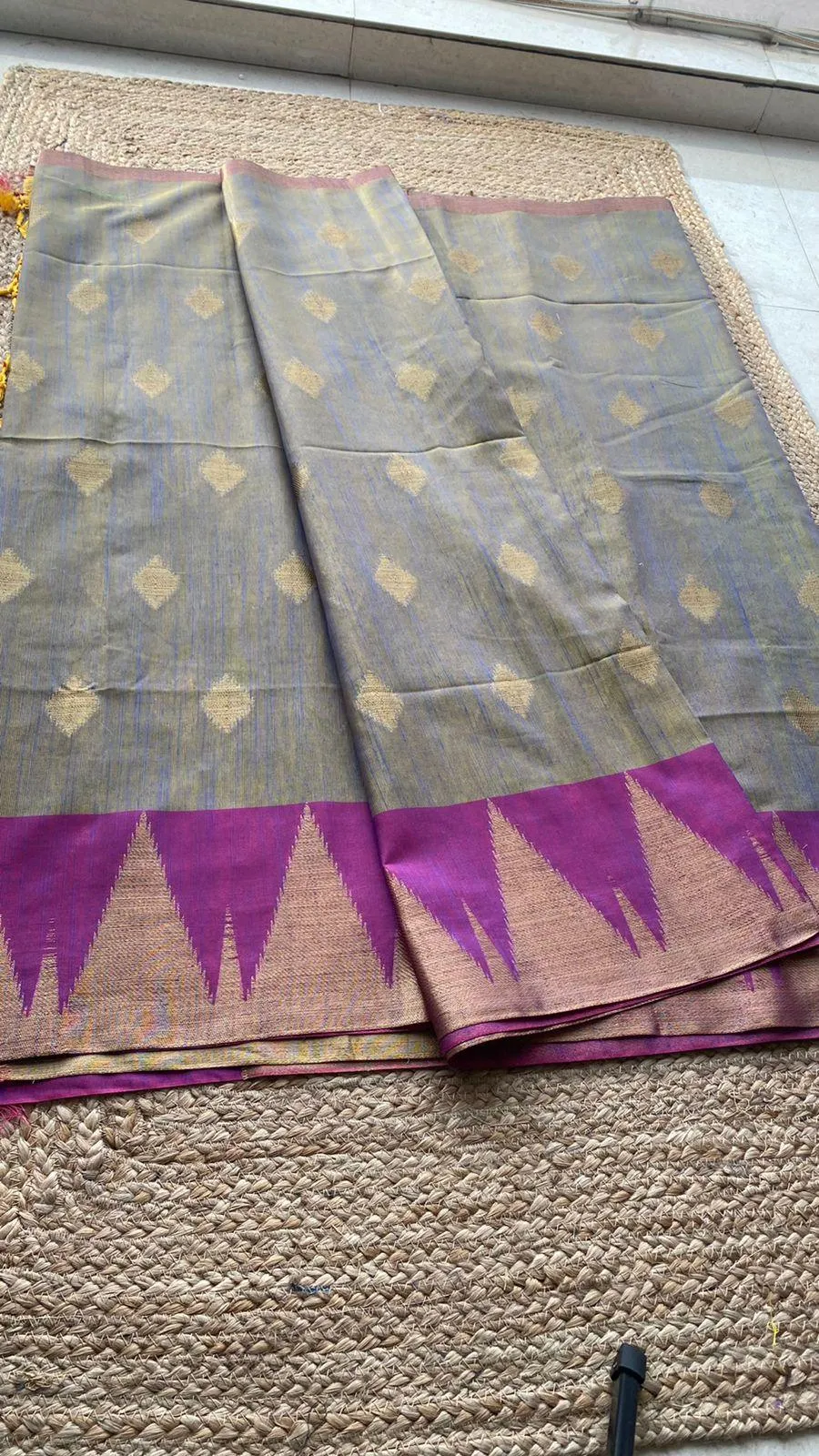 Silver grey dual shaded silk saree with blouse