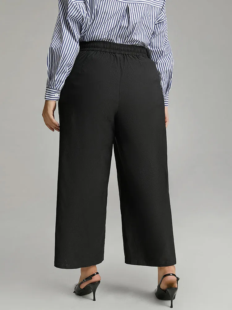 Solid Straight Leg High Rise Pants