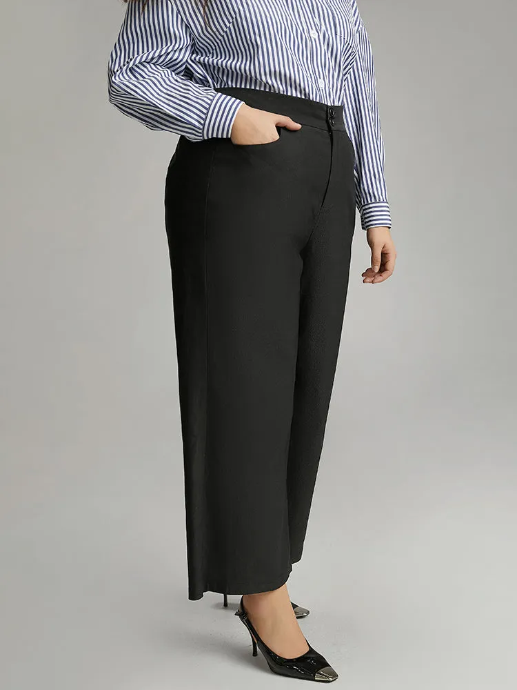 Solid Straight Leg High Rise Pants