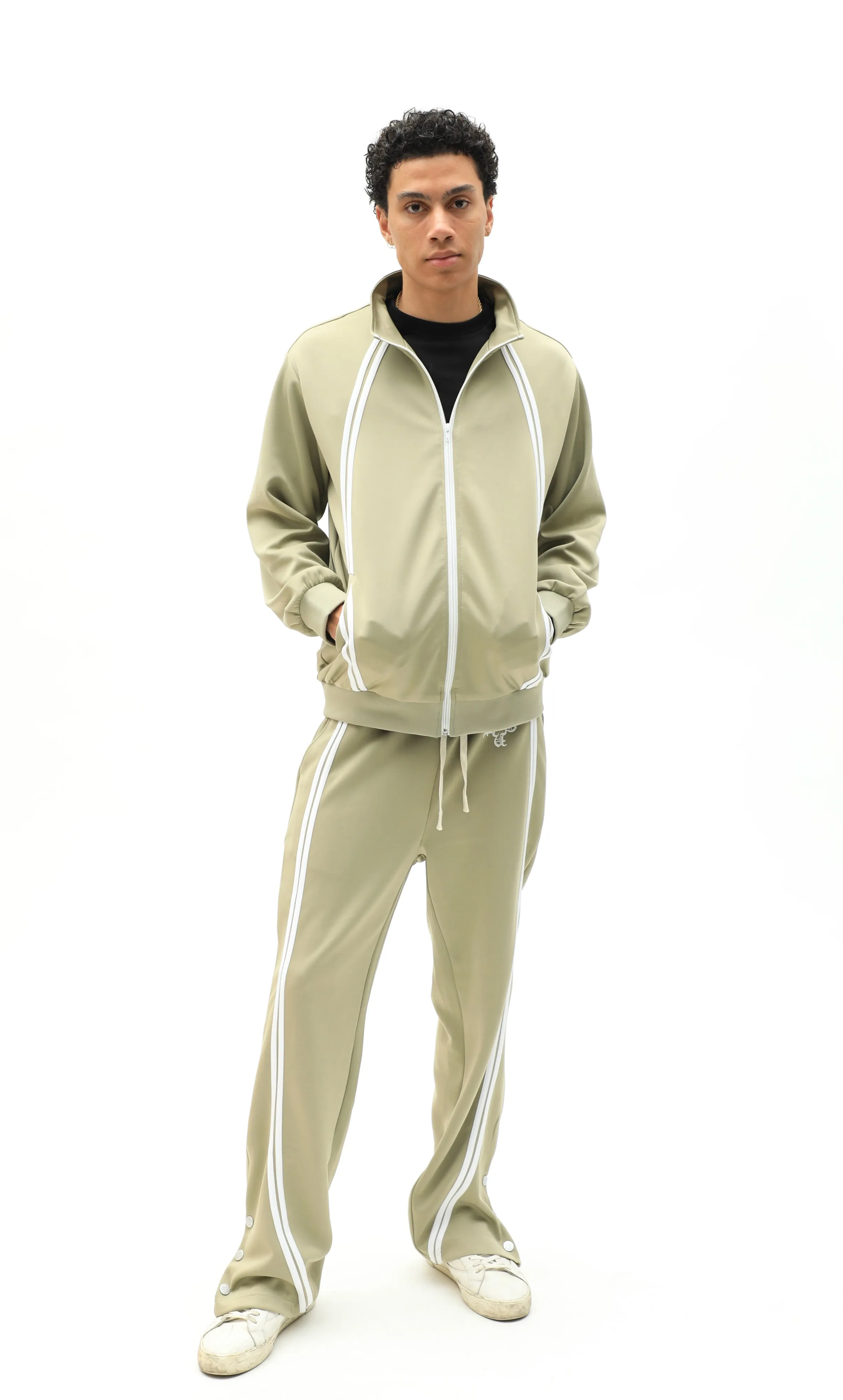 Sports Icon Tracksuit Flare Pants Beige