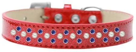 Sprinkles Ice Cream Dog Collar Pearl and Blue Crystals Size 12 Red