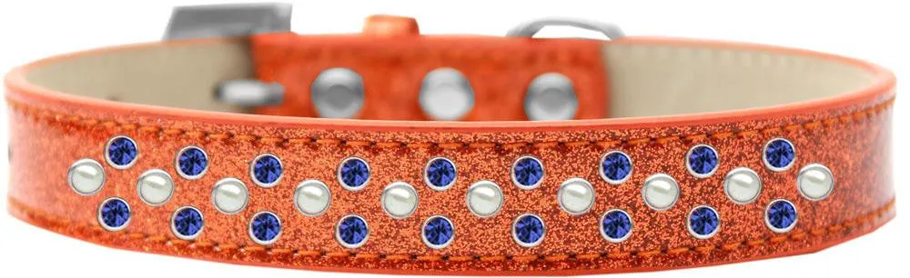 Sprinkles Ice Cream Dog Collar Pearl and Blue Crystals Size 16 Orange