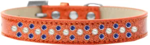 Sprinkles Ice Cream Dog Collar Pearl and Blue Crystals Size 18 Orange