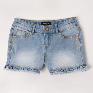 Studded Ruffle Hem Denim Short