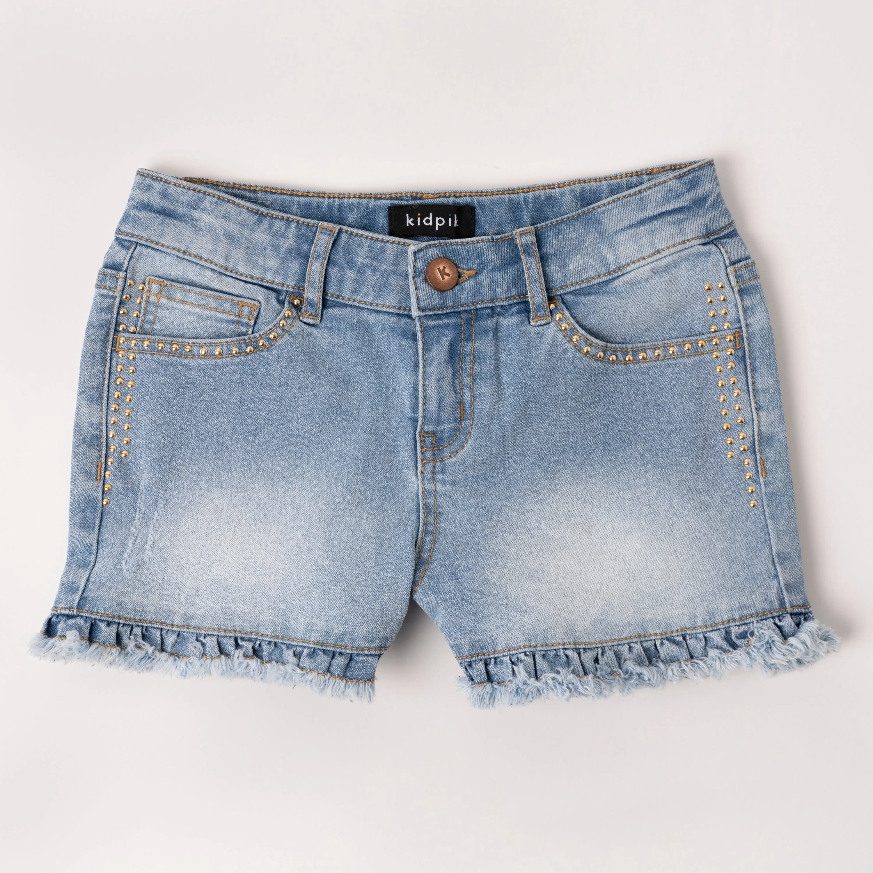 Studded Ruffle Hem Denim Short