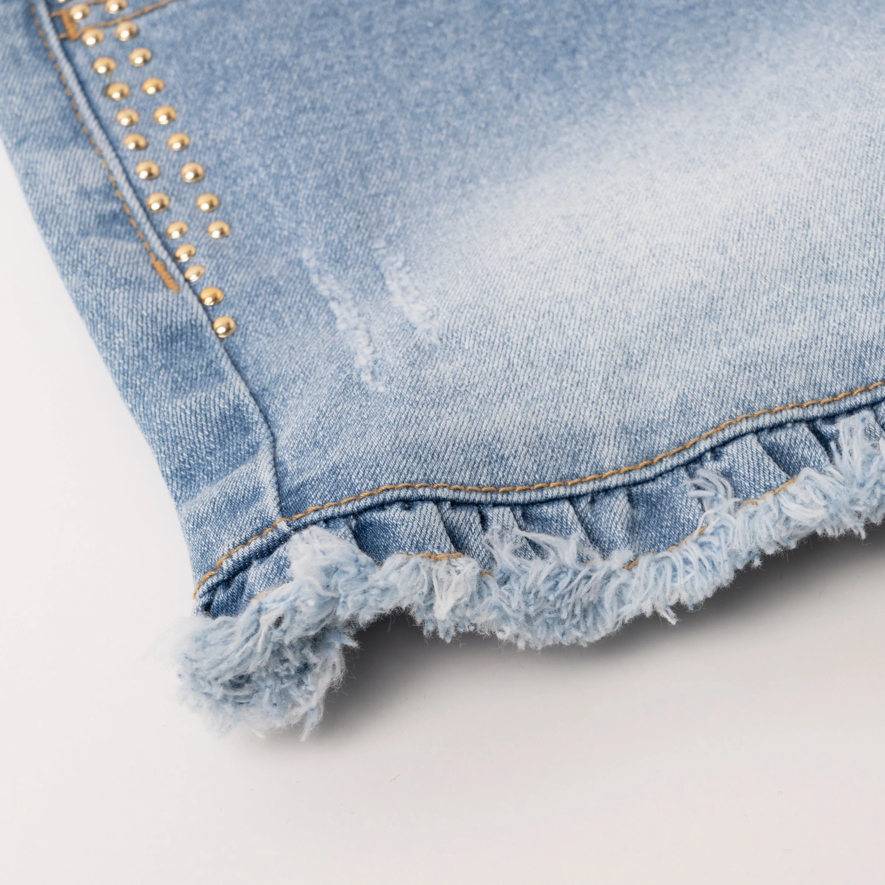 Studded Ruffle Hem Denim Short