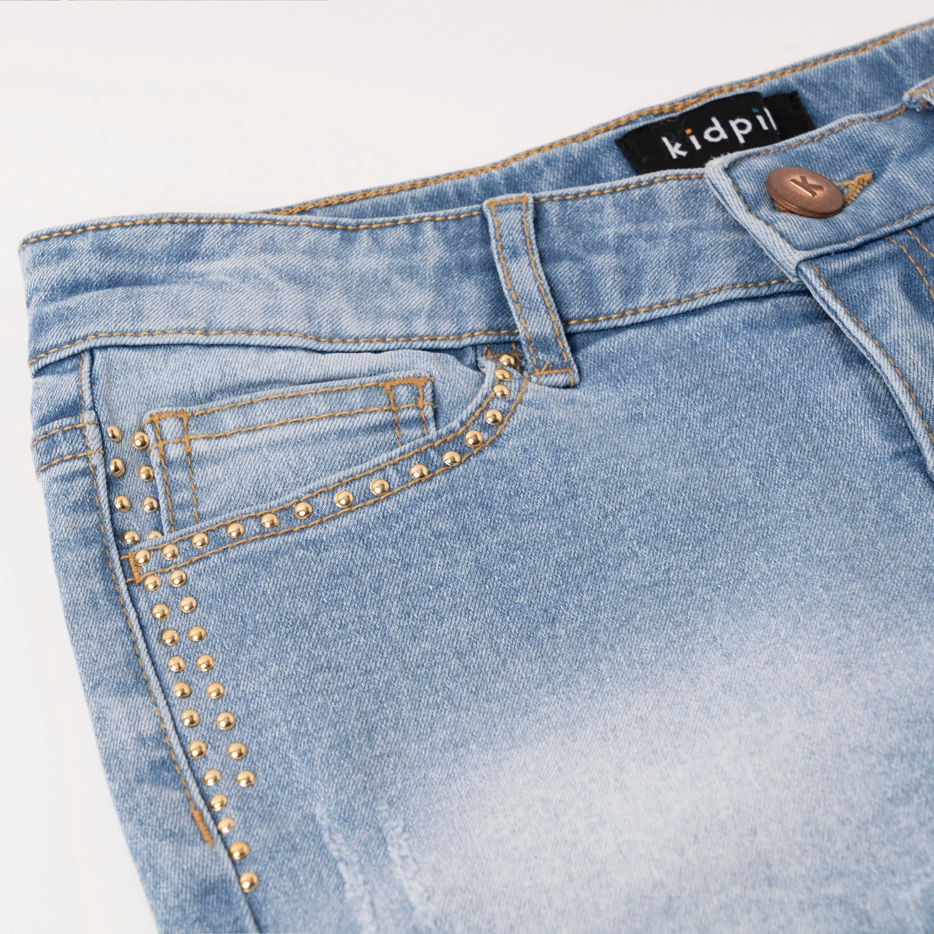 Studded Ruffle Hem Denim Short