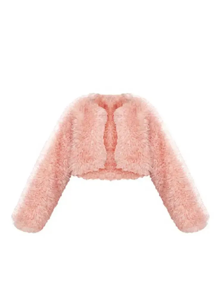 TAVIMART  -  Fashion Oversized Pink Fluffy Faux Fur Coat For Women Casual Lapel Long Sleeved Thicken Plush Coats Ladies High Streetwear