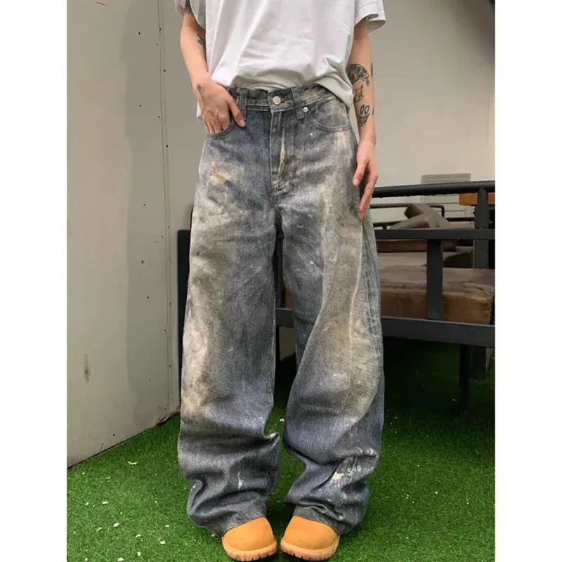 TAVIMART  -  Y2K Wide Leg Grunge Street Washed Denim Trouser American Vintage High Waist Straight Emo Jeans Women's Casual 2000s Baggy Pants