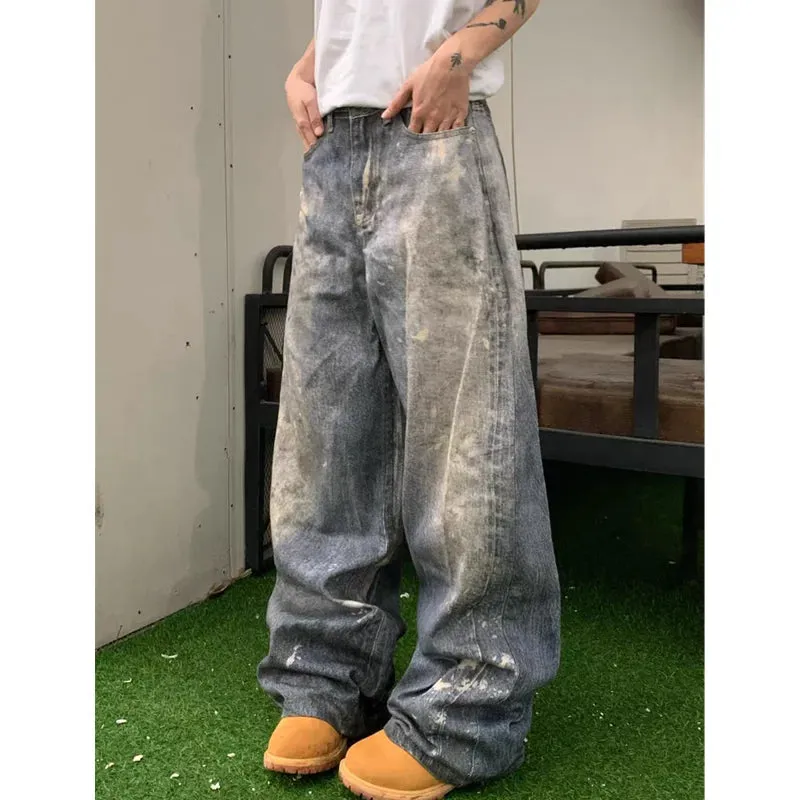 TAVIMART  -  Y2K Wide Leg Grunge Street Washed Denim Trouser American Vintage High Waist Straight Emo Jeans Women's Casual 2000s Baggy Pants