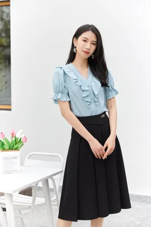 Teal Silk Ruffle T-shirt