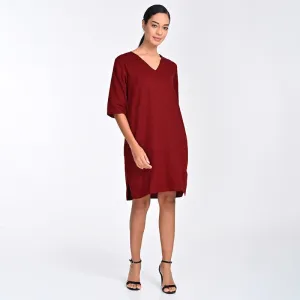 Tencel Dress For Women | V Neck | Knee Length | Maroon