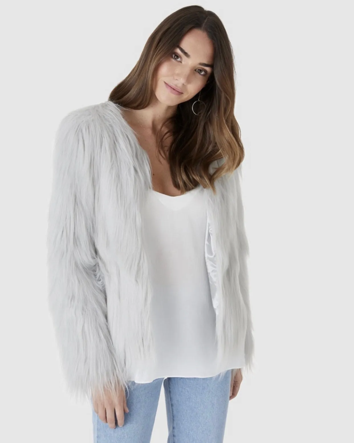 Tess light grey faux fur jacket