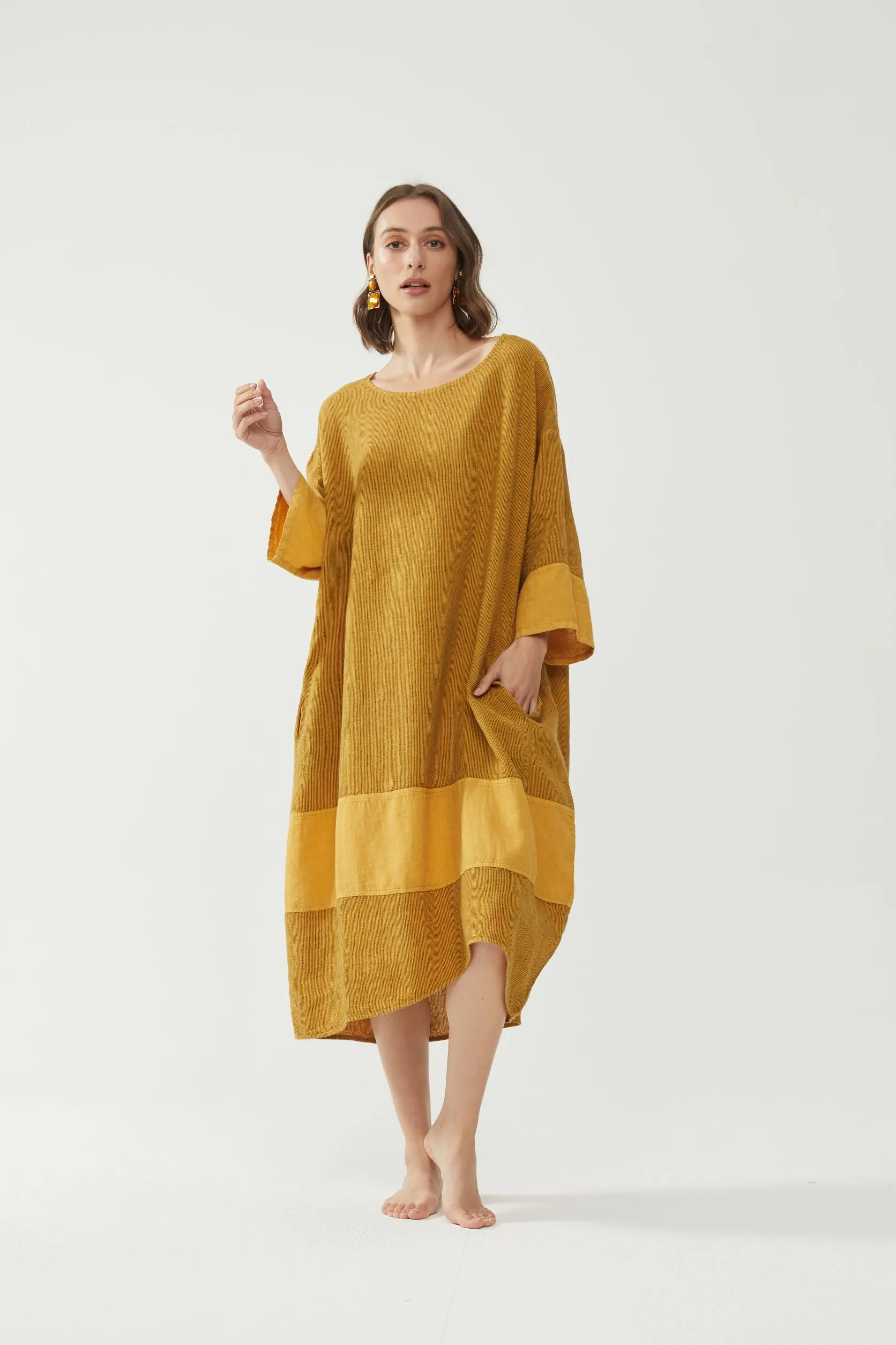 Tulip Dress Mustard Stripe