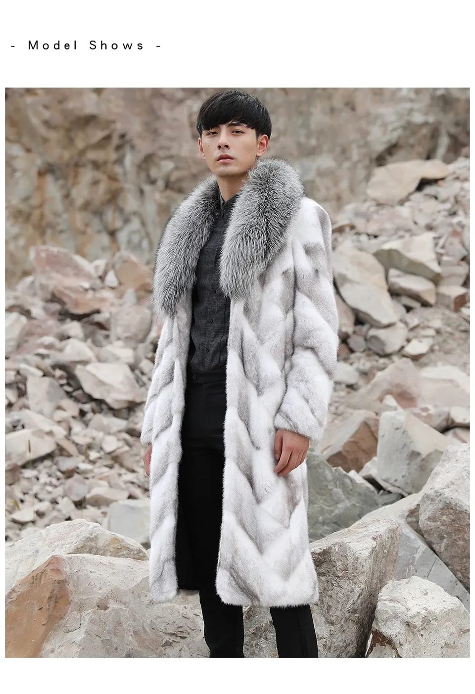 White Mink Fur Thick Real Fox Fur Collar Long Coats