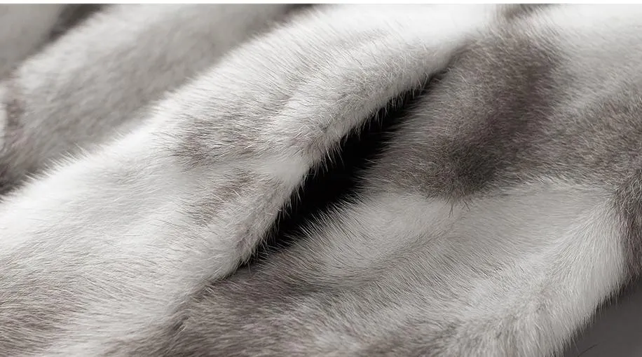 White Mink Fur Thick Real Fox Fur Collar Long Coats