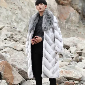 White Mink Fur Thick Real Fox Fur Collar Long Coats